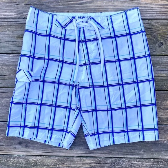 Old Navy Men’s board shorts swim trunks white and blue sz large - Picture 1 of 8